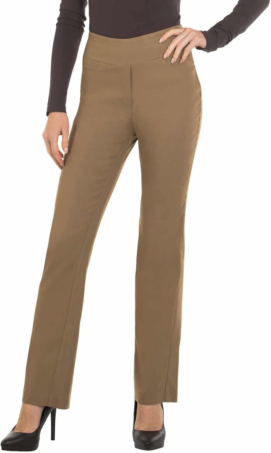 Red Hanger Bootcut Dress Pants for Women -Stretch Comfy Work Pull on Womens Pant Taupe-L