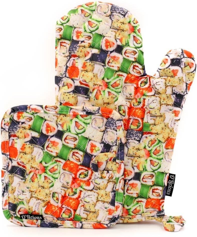 FYDELITY Kitchen Oven Mitt PotHolder Heat Resistant Non-Slip Gloves: Sushi