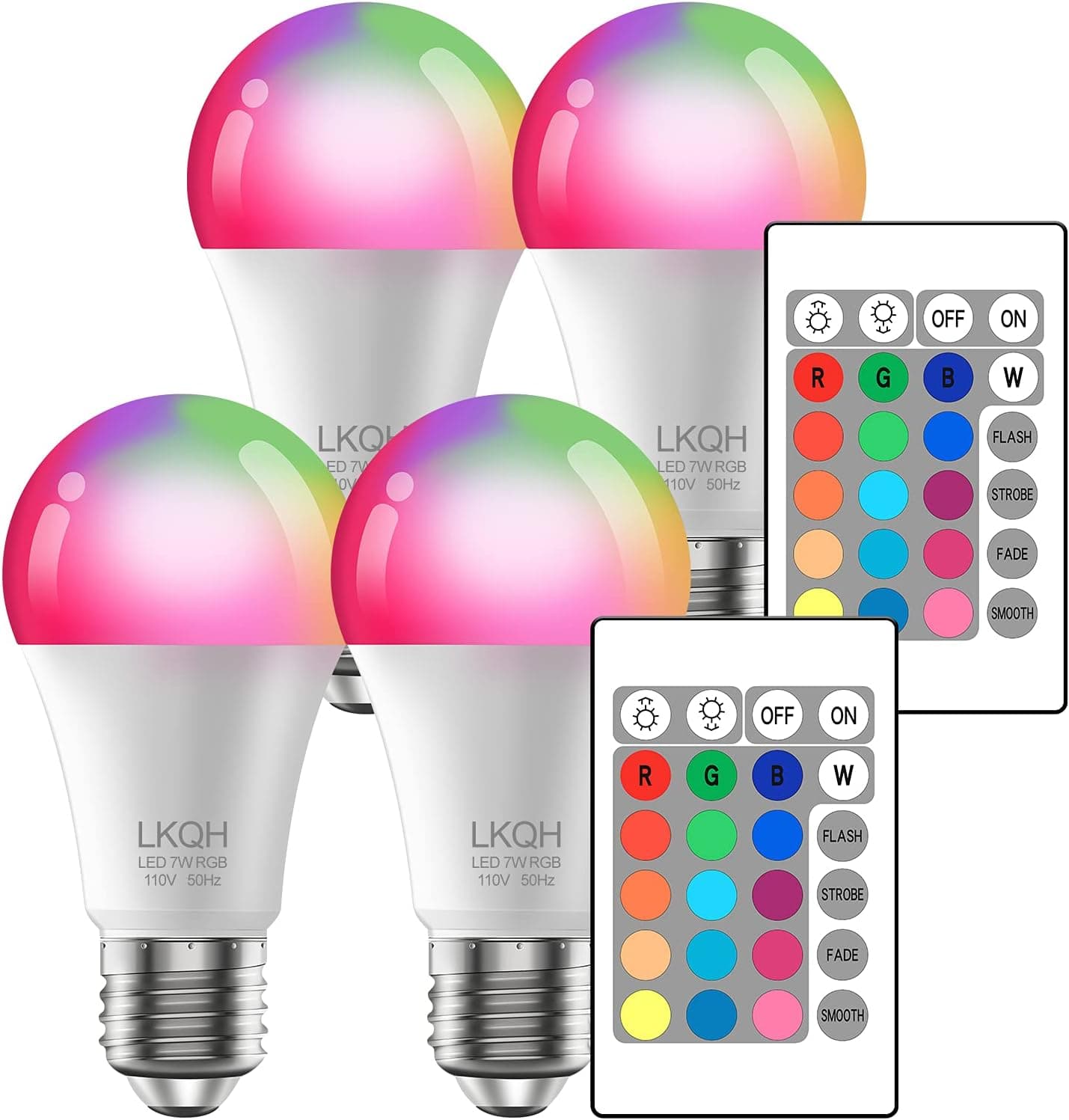 RGB Color Changing Light Bulbs with Remote 40W Equivalent, A19 E26 Base Dimmable LED Colored Light Bulbs for Home Halloween Christmas Party Bar Mood Ambiance Decor, 4-Pack