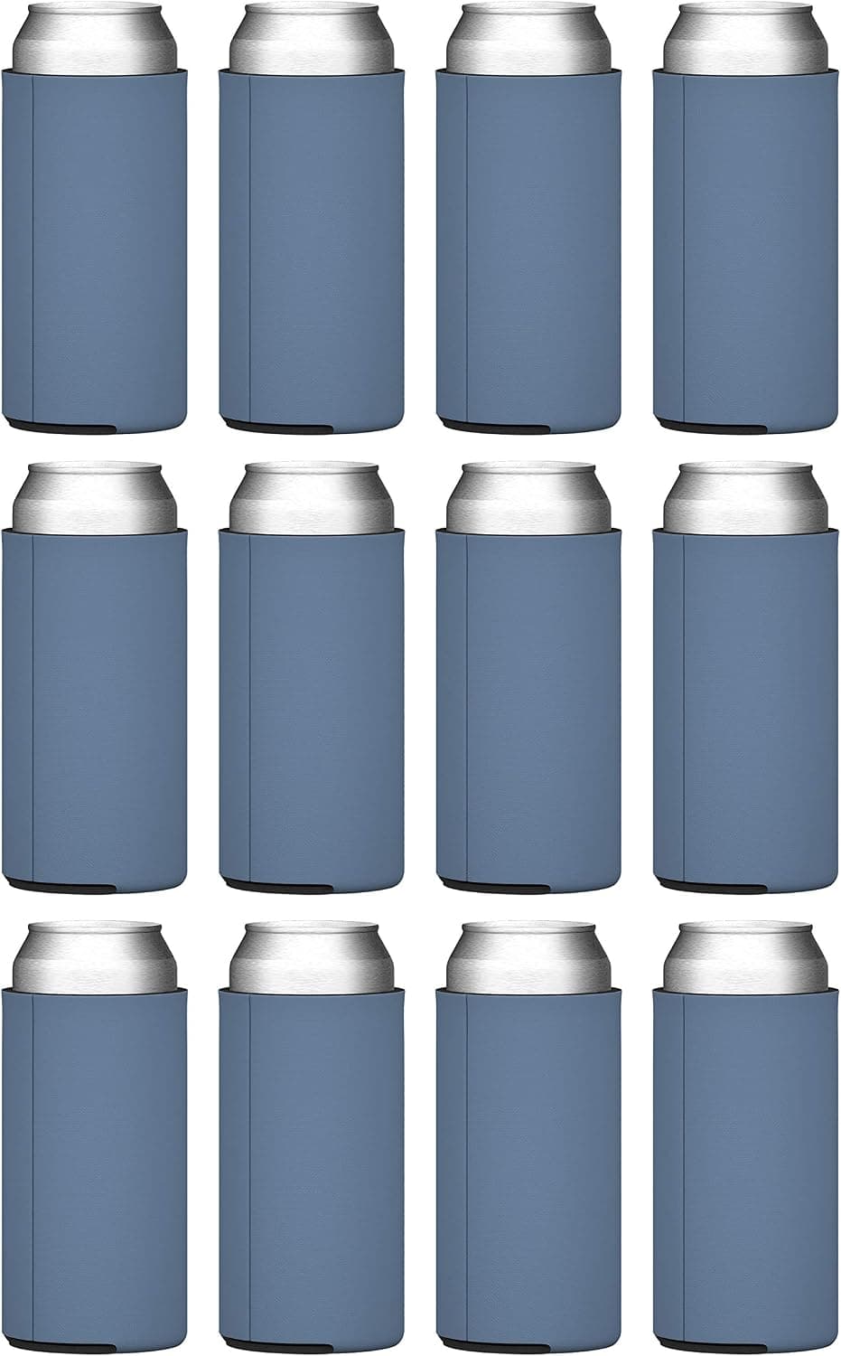 TahoeBay Slim Can Cooler Sleeves (12-Pack) Insulated Polyfoam, Scuba Knit Polyester Fabric Thermocoolers for 12oz Tall Skinny Beverage Cans - Blank Design, Ready for Printing (Steel Blue)