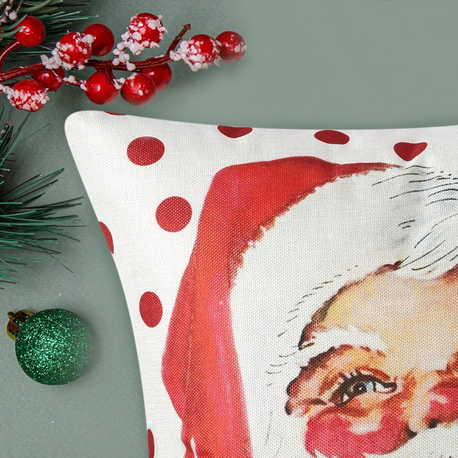 FairOnly Christmas Pillow Covers 18x18 Set of 4, Decorative Christmas Throw Pillow Covers, Santa Claus Elk Decorative Square Pillowcases Cotton Linen Cushion Cover for Room Sofa Bed Car
