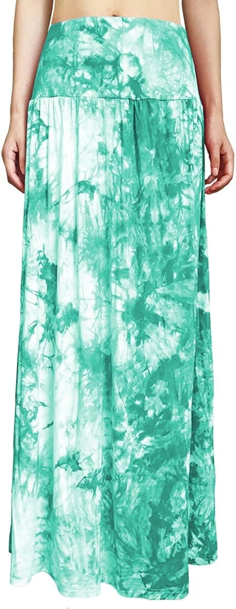 Yige Women's Tie Dye Fold Over Maxi Skirt - High Waist  Long Skirt