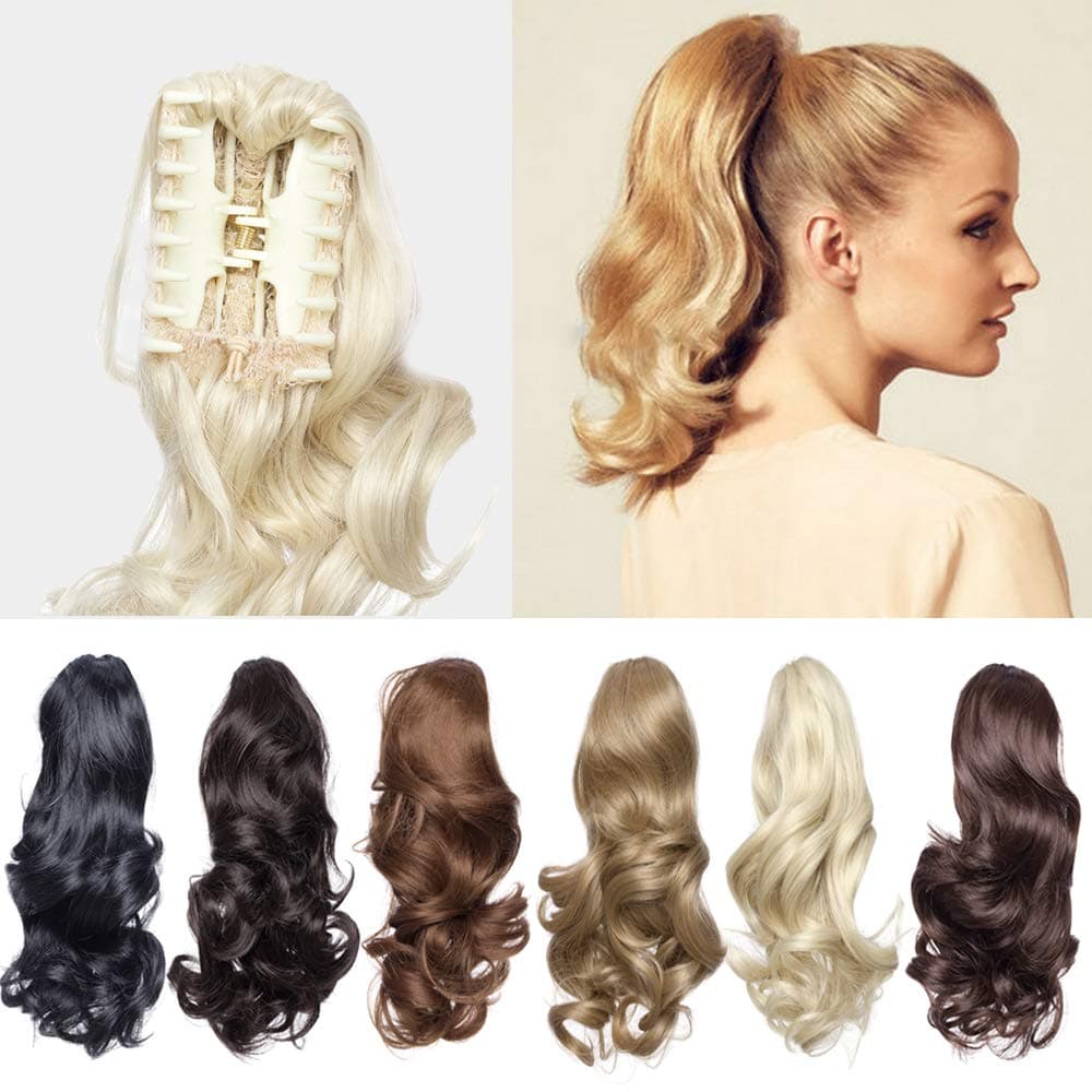 12” Short Curly Claw Ponytail Hair Extension Clip In On Hairpiece With Claw/Jaw Big Wave Fluffy Pony Tail One Piece Synthetic Heat Resistant Hair(Medium Brown)