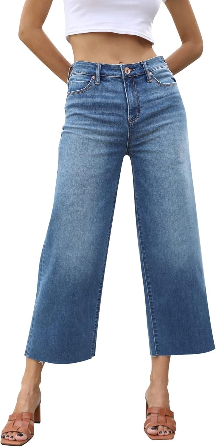 OFLUCK Women High Waisted Wide Leg Baggy Jeans,90s Boyfriend Jeans with Pockets