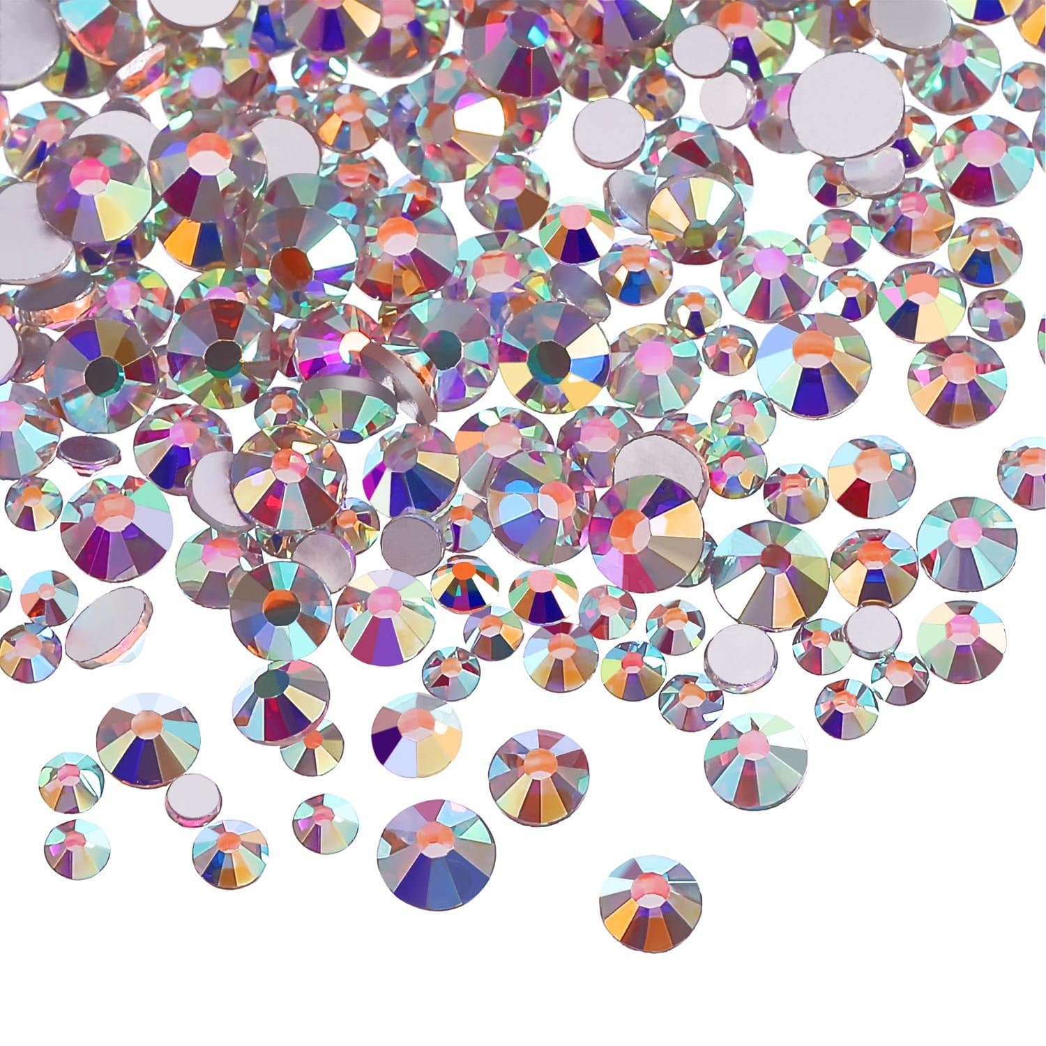 3456 Pieces Nail Crystals AB Nail Art Rhinestones Round Beads Flatback Glass Charms Gems Stones, 6 Sizes for Nails Decoration Makeup Clothes Shoes (Mix SS3 4 5 6 8 10, Crystal AB)