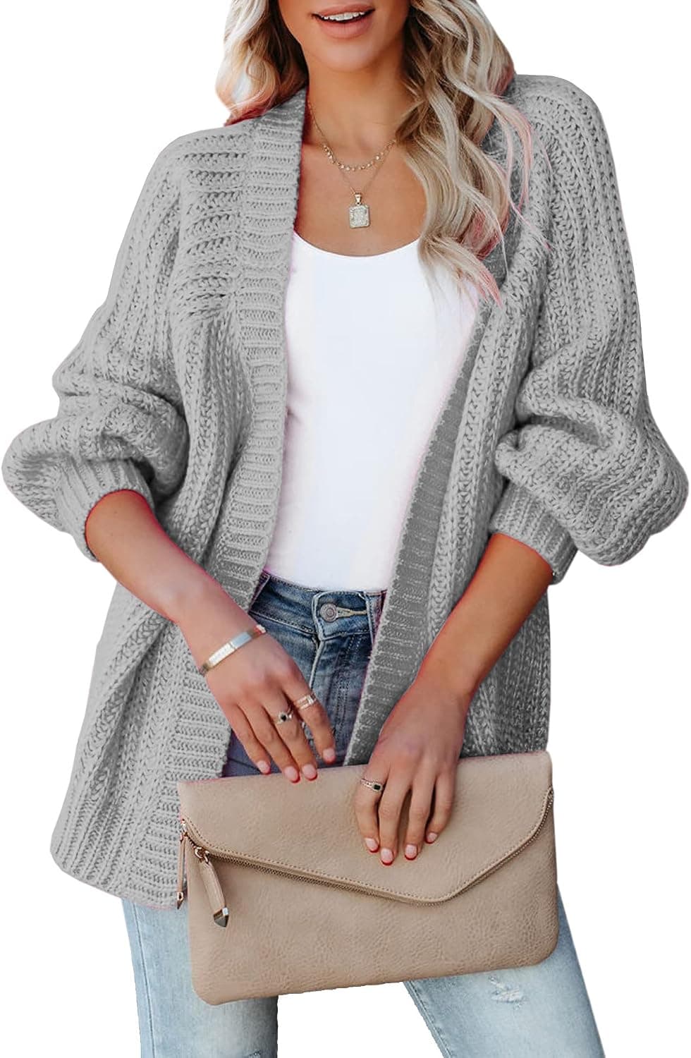 Amarmia Women's Open Front Cardigan Long Sleeve Knit Sweater Chunky Sweaters Loose Fit Outwear
