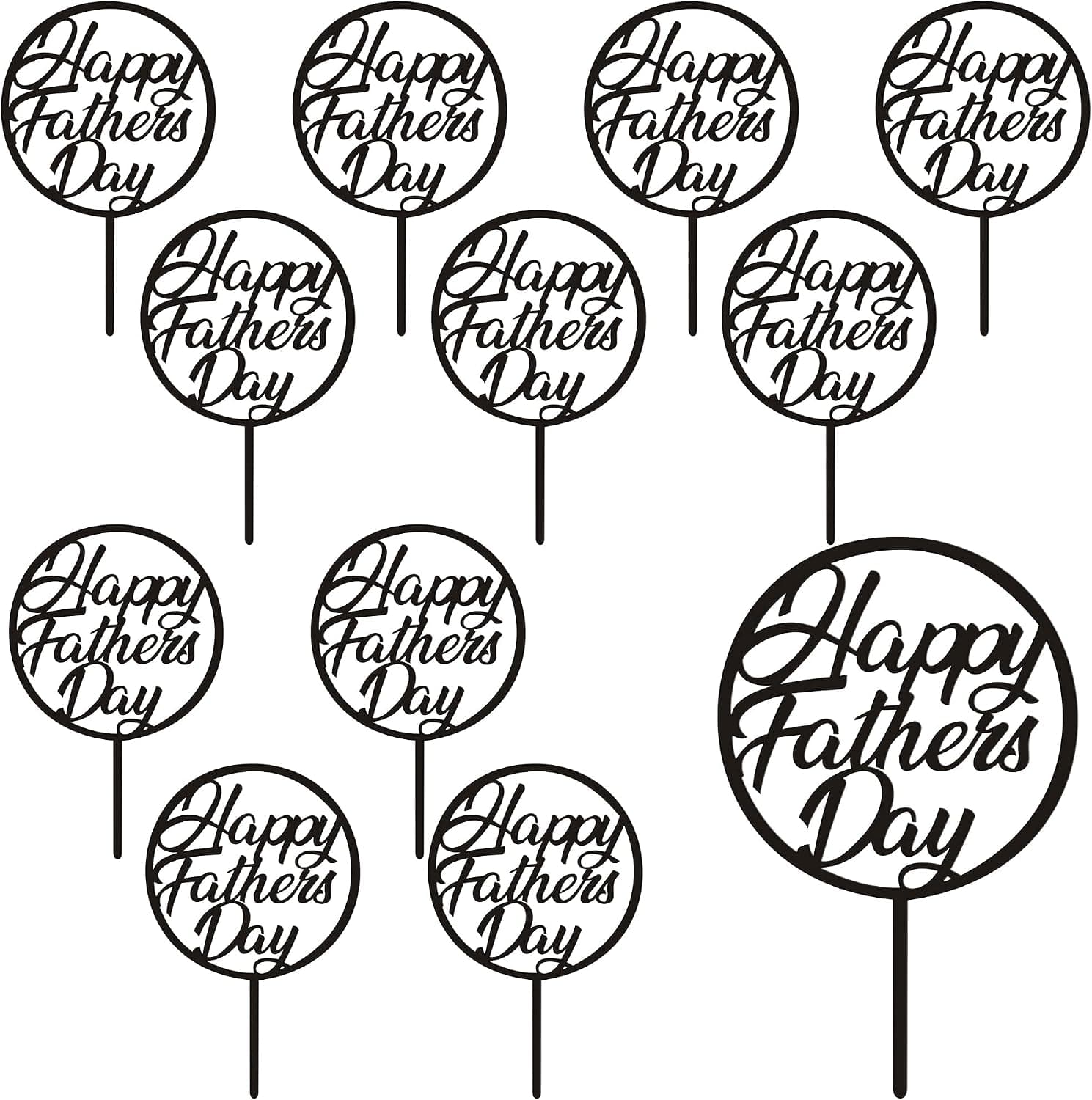 Rcanedny 16 Pieces Happy Father's Day Cake Topper Fathers Day Cupcake Toppers Acrylic Mirror Cake topper Decorative Party Cake Decoration for Father's Day (Black)