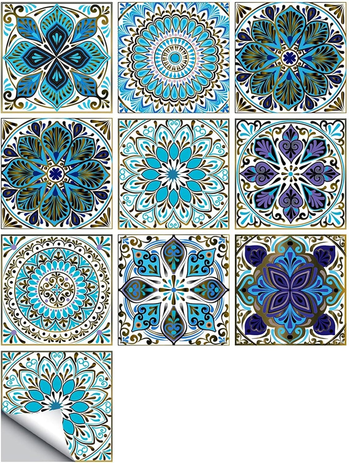 Creazeal Decorative Tile Sticker Set, 6X6 inch Self-Adhesive Wall Paper, Peel & Stick Tiles Floor Decal, Vinyl Tile DIY Appearance Stickers, Floor Kitchen Bathroom Staircase Furniture Decals