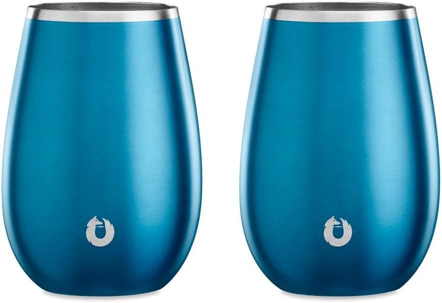 Snowfox Elegance Collection Insulated Stainless Steel White Wine Glasses, 2 Count (Pack of 1), Soft Blue