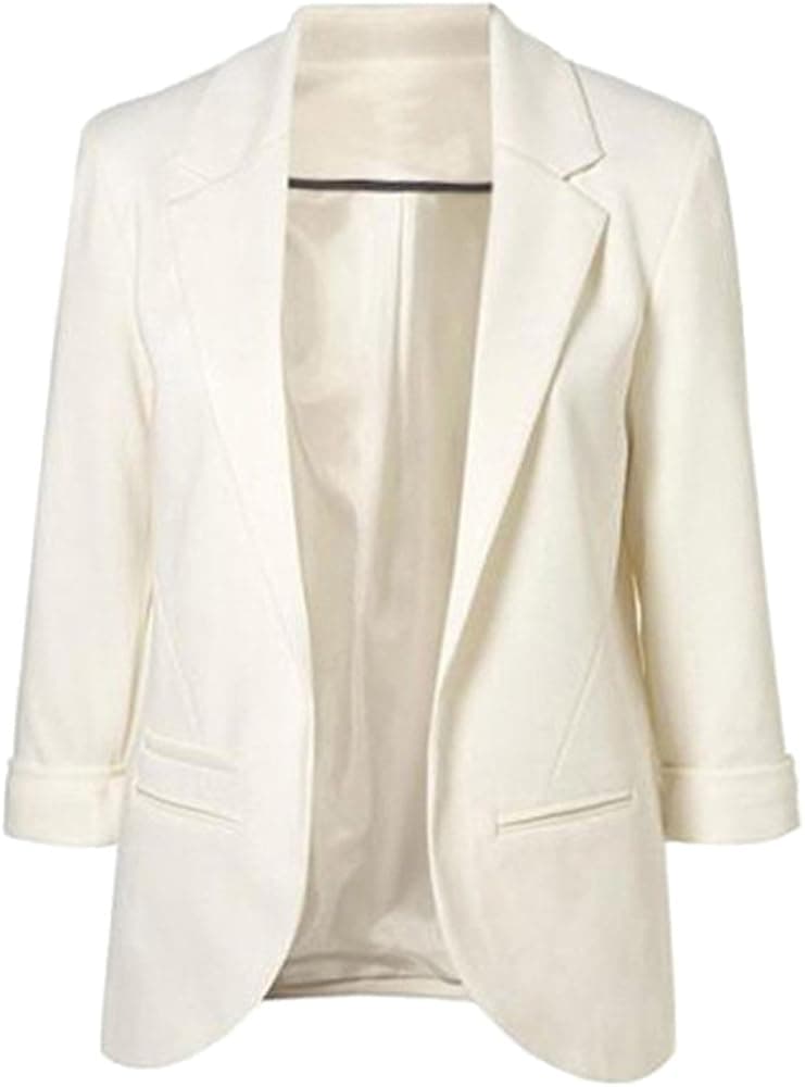 MAYFASEY Women's 3/4 Sleeves Open Front Blazer Jacket Work Office Casual Blazer Suit with Pockets