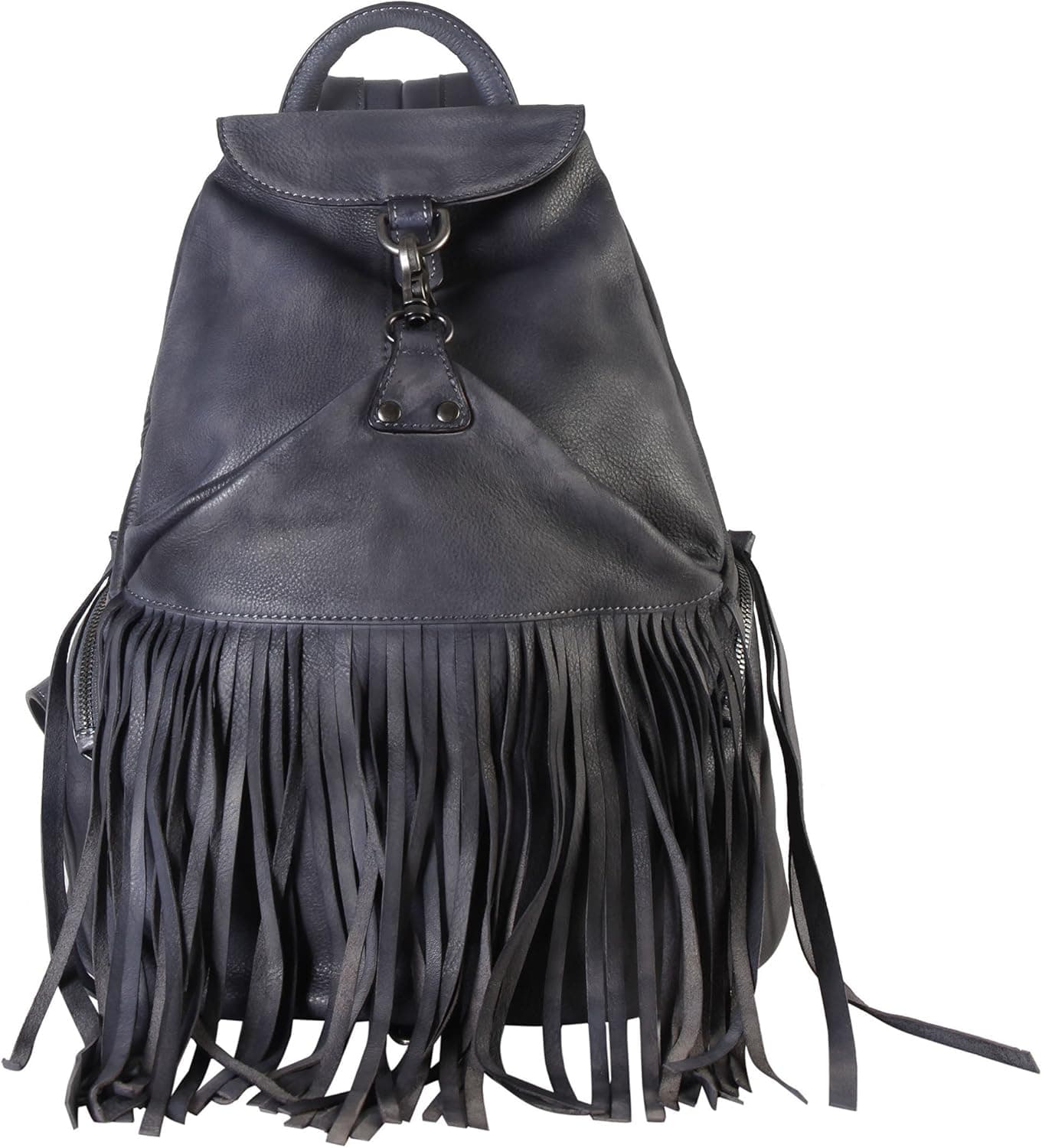 DIOPHY Genuine Leather Fringe Style Back Pack Womens Purse Handbag Accented with Zippered Pockets on Both Side 150300