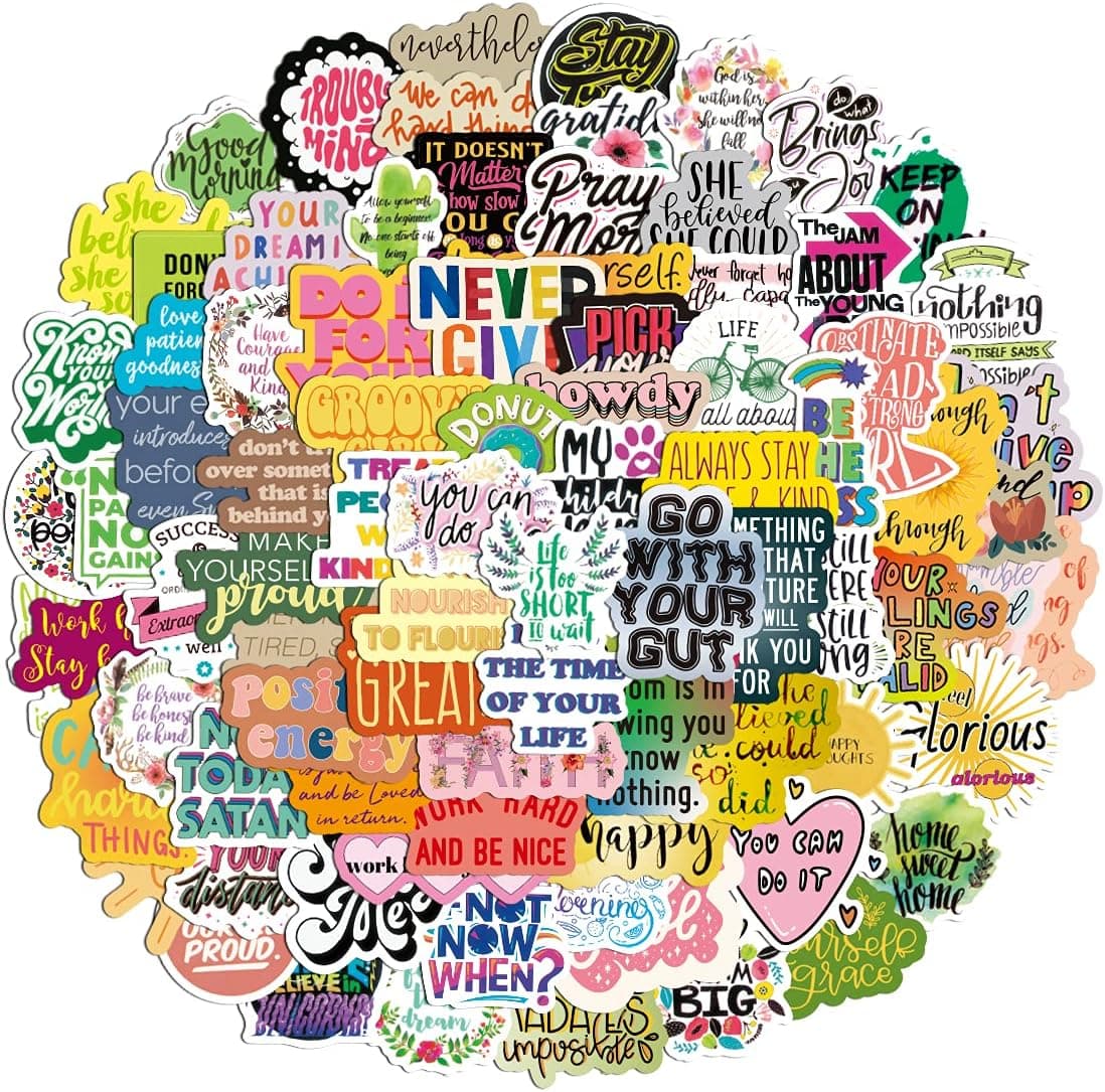 100Pcs Inspirational Words Stickers Pack,Motivational Quote Stickers for Teens and Adults,Vinyl Decals for Hydroflask Water Bottles Book MacBook Laptop Phone Case