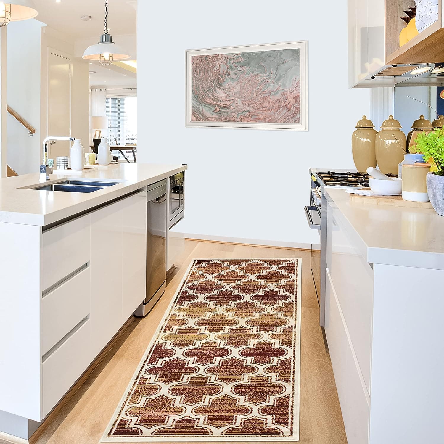 Superior 8mm Pile Height with Jute Backing, Chic Geometric Trellis Pattern, Fashionable and Affordable Woven Rugs, 2'7" x 8' Runner, Gold