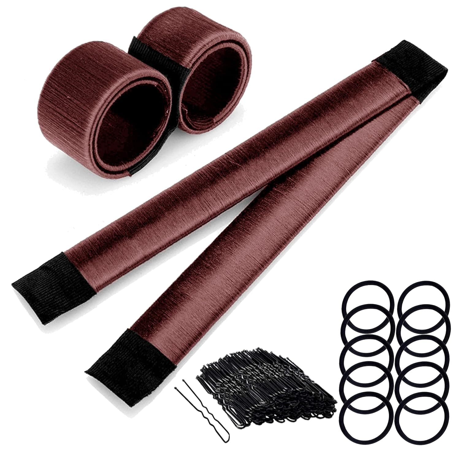 Hair Bun Maker Magic, French Twist Hairstyle Tool DIY Women Girls Donut Doughnuts Hair Crown Shapers (2 Pack, Small Size, Brown)