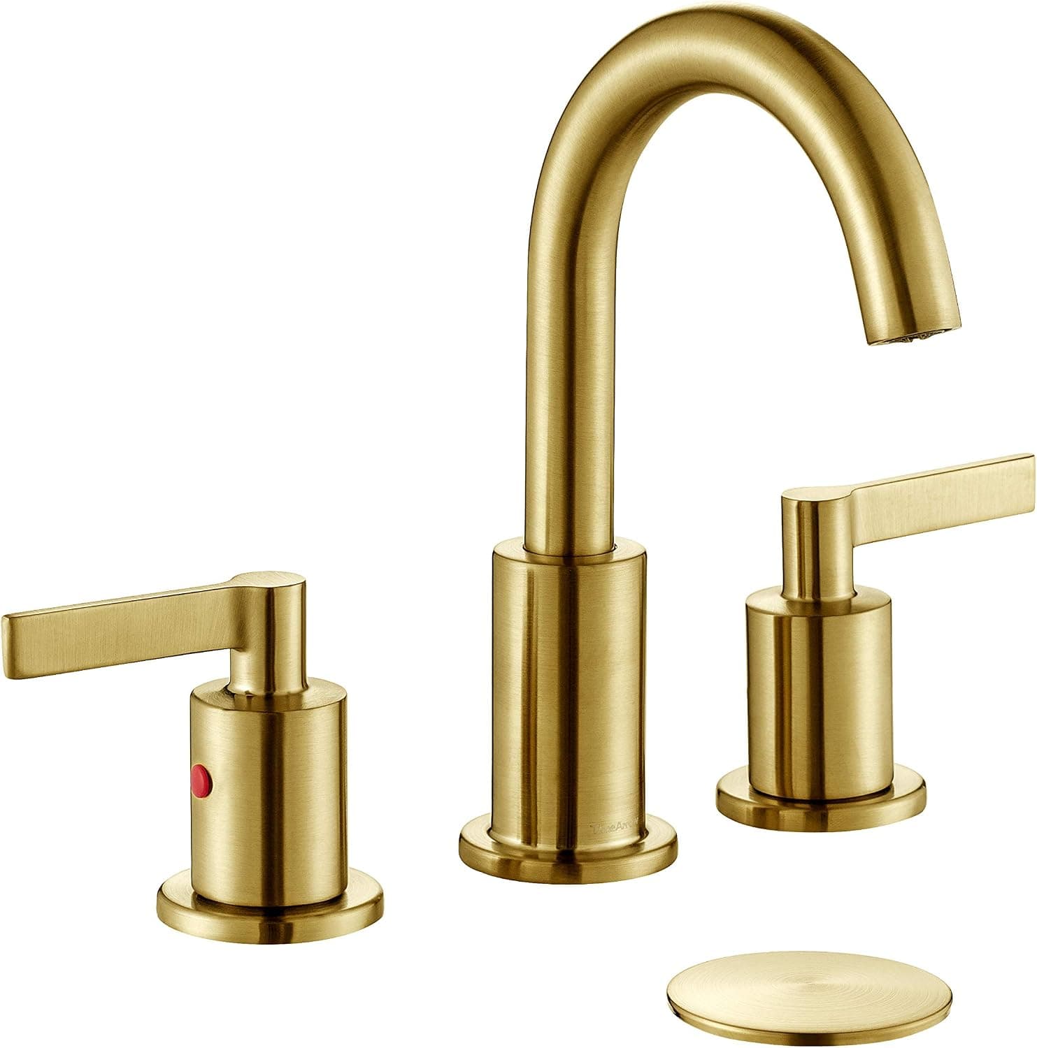TimeArrow Brushed Gold 8 Inch Widespread Bathroom Sink Faucet for Sink 3 Hole with Pop-Up Drain, High Arc Modern Two Handle Bathroom Vanity Lavatory Faucet with Brass 360° Swivel Spout, TAF830C-PB