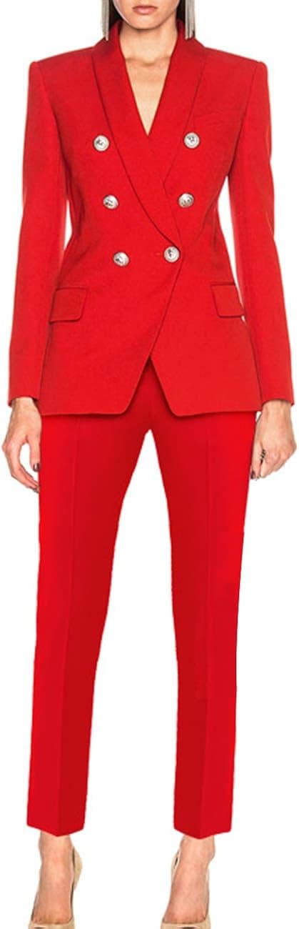 UONBOX Women's 2 Pieces Office Suits Slim Fit Blazer Jacket Pants Suit Set