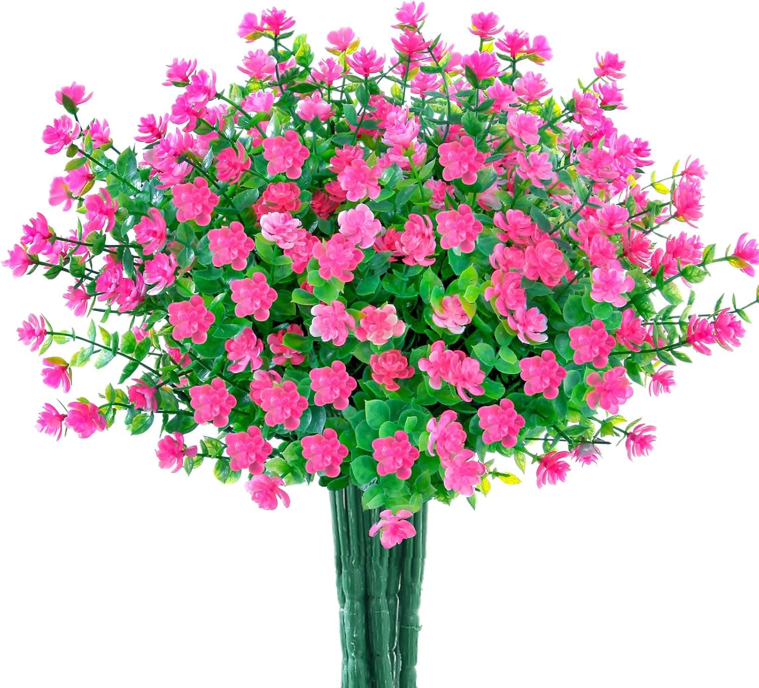 BINDUO 5 Pcs Artificial Plants & Flowers Outdoor Fake Fall Flower UV Resistant Faux Flores Plastic Plant Hanging Planter for Home Kitchen Porch Yard Stairs Wedding Windows Decor（Pink）