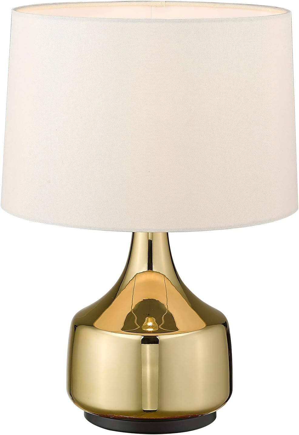 LMS Gold Plating Metal Table Lamp, 21” Classic Bedside Lamp with Linen Drum Lampshade, Modern Nightstand Lamps for Living Room, Bed Room, Dining Room, LMS-044