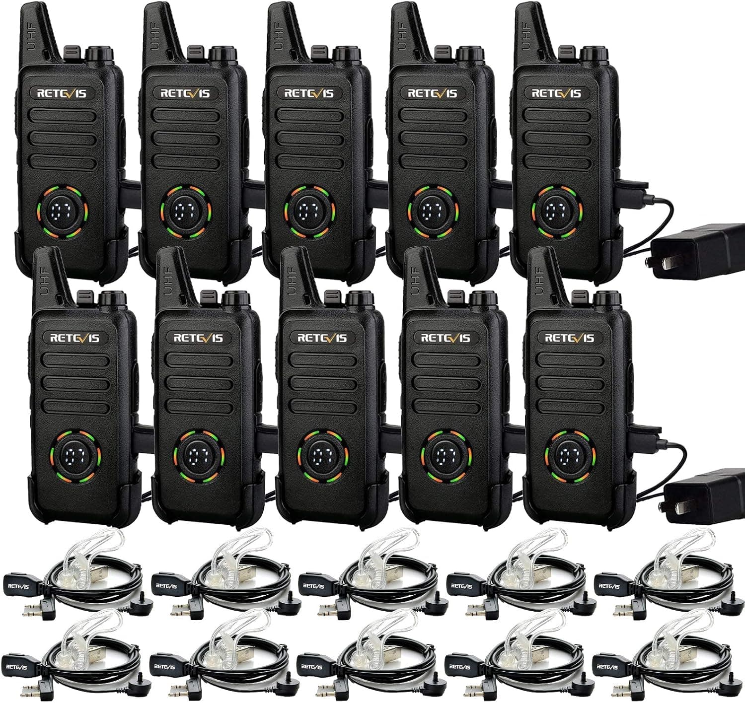 Retevis RT22S 2 Way Radios Walkie Talkies Long Range,Two Way Radios Rechargeable with Earpiece and Mic,Channel Display,Hands Free,for Healthcare Church School Retail Restaurant Automotive(10 Pack)