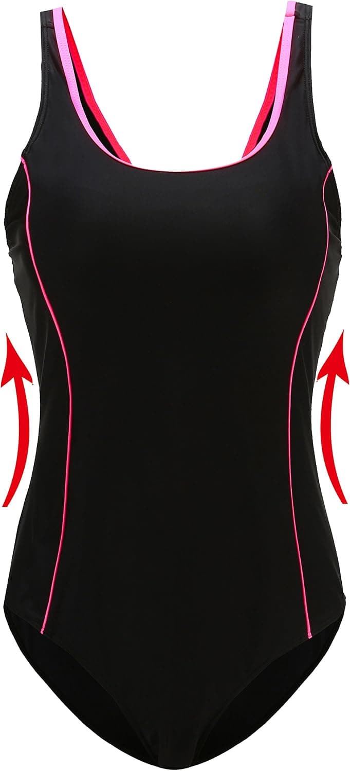 Womens One Piece Swimsuit Bathing Suit Chlorine Resistant For Athletic Sport Training Exercise (Pink, US (18-20))