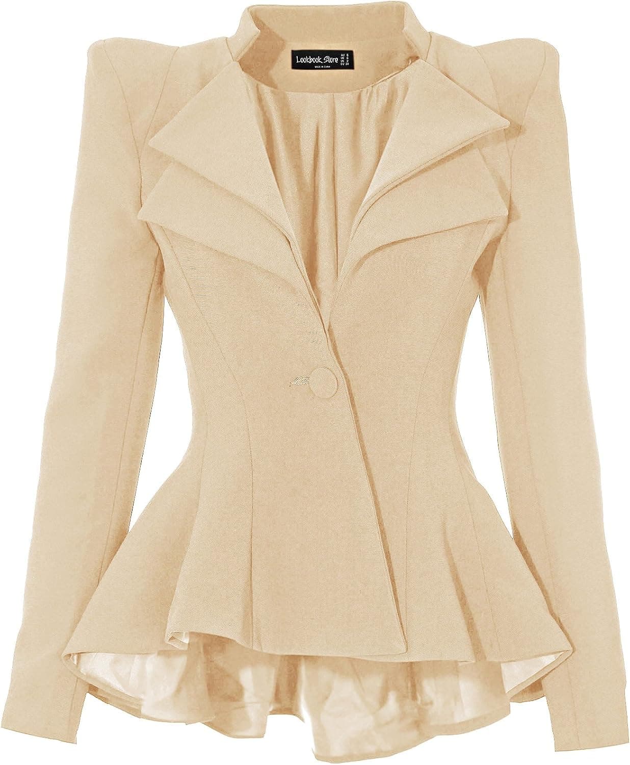 LookbookStore Women Double Notch Lapel Sharp Shoulder Pad Asymmetry Blazer