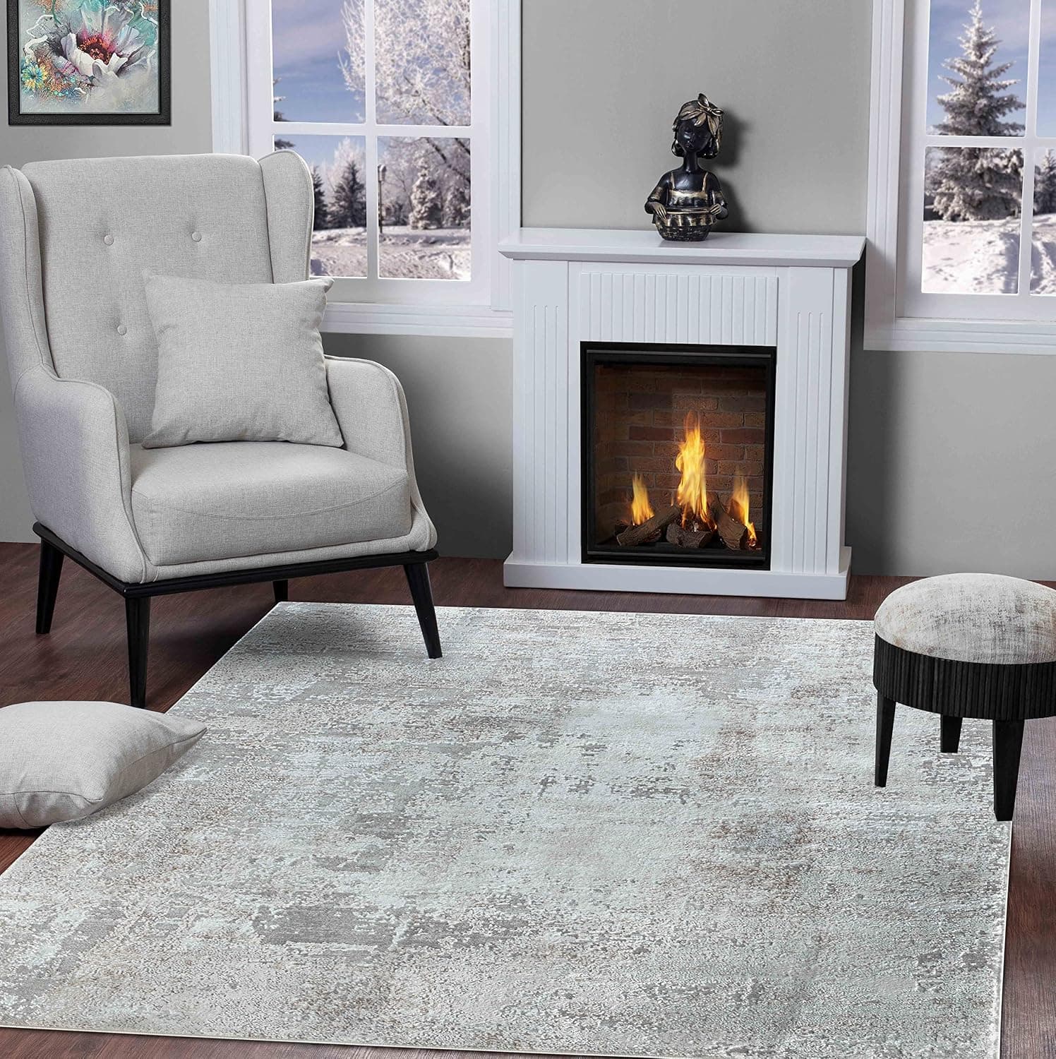 GLORY RUGS Modern Abstract Area Rug 8x10 Cream Gold Faded Large Rugs Living Room Bedroom Home and Office