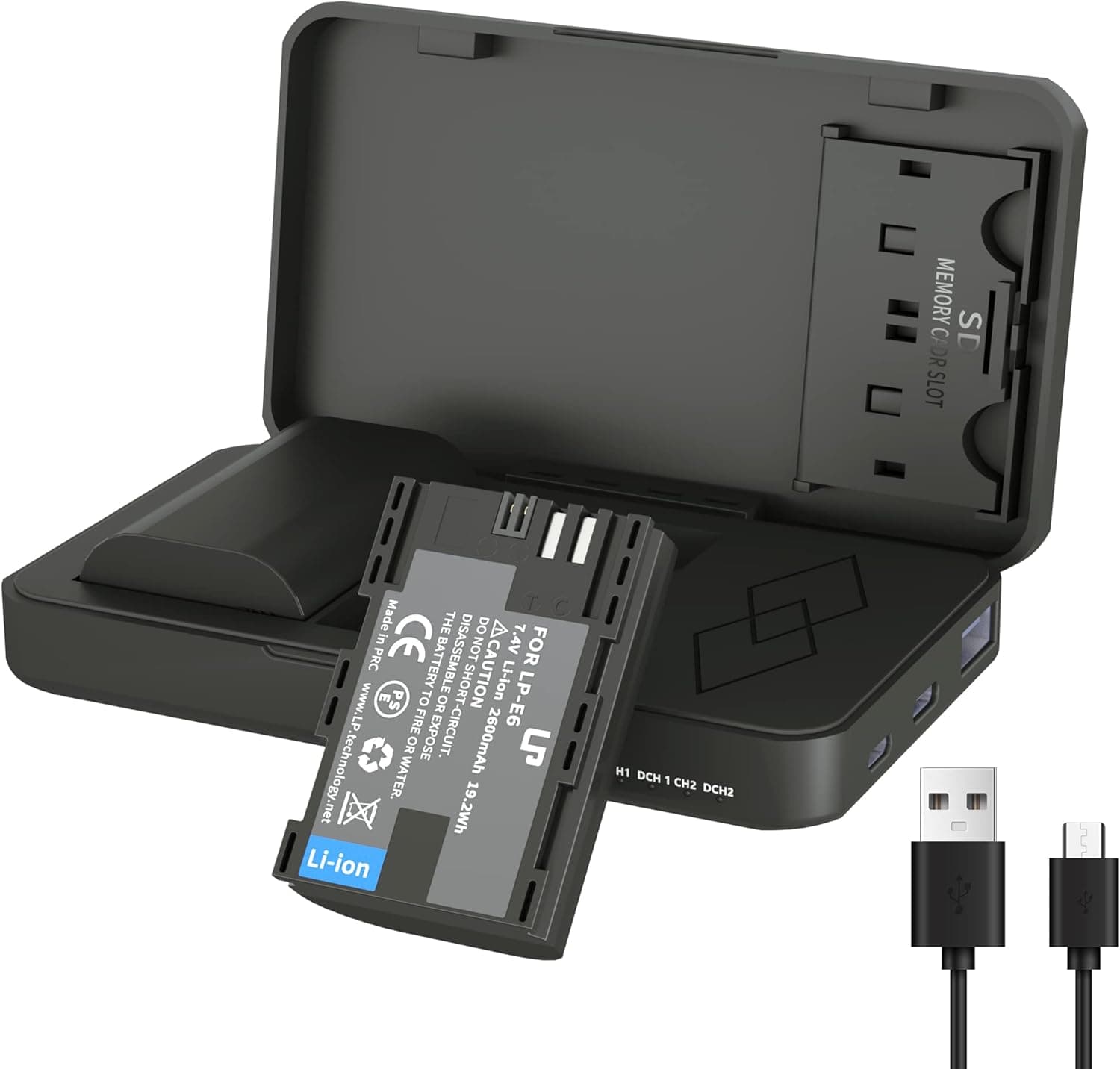 LP-E6 Battery Pack and Portable Charger, 2-Pack Replacement Battery Compatible with Canon EOS 5D Mark II/5D Mark III/5D Mark IV/5DS/5DS R/6D/6D Mark II/7D/7D Mark II/60D/60DA/70D/80D/R and More