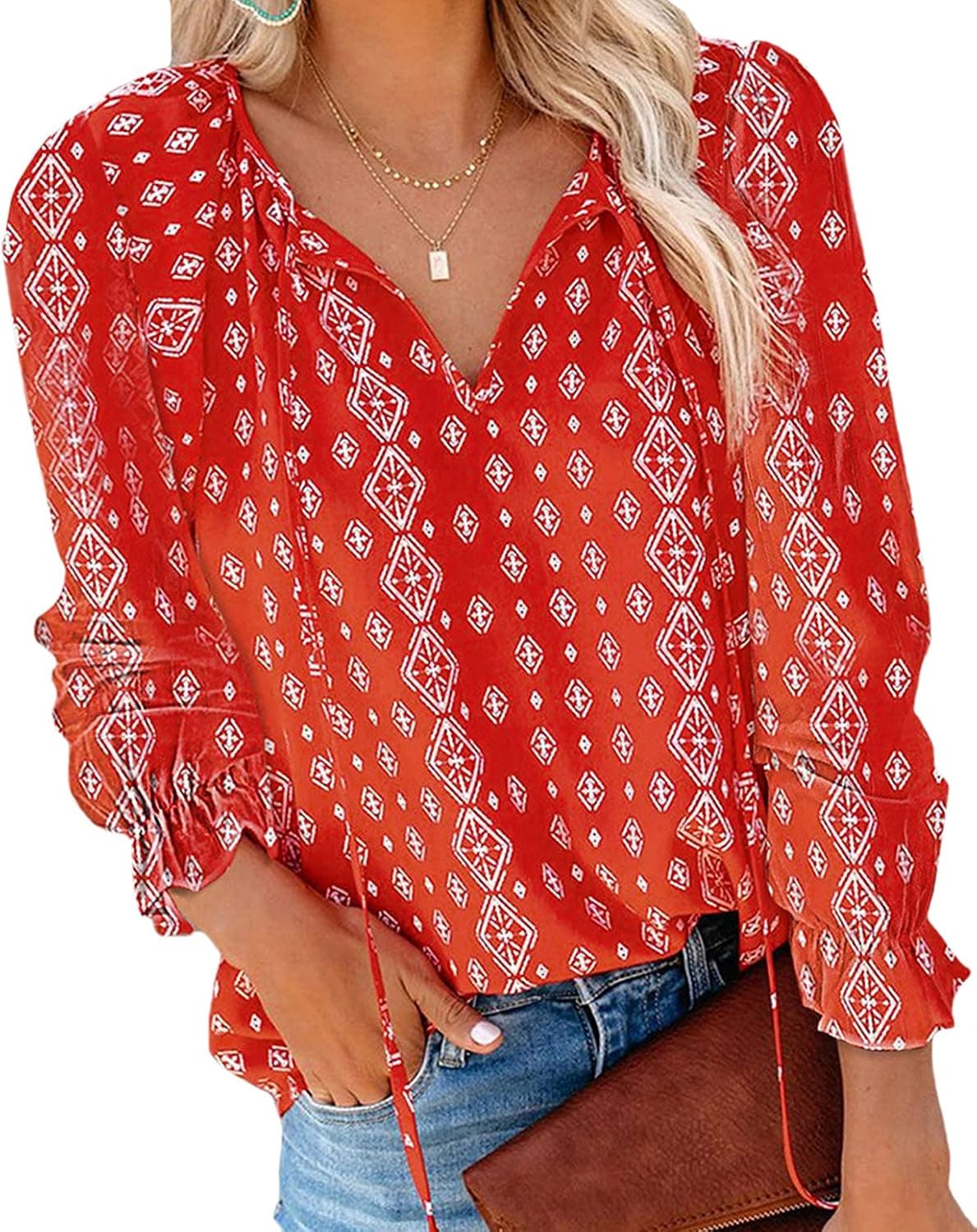 Mansy Women's Casual Floral Print V Neck Ruffle Short Sleeve Summer Shirts Tops Loose Blouses