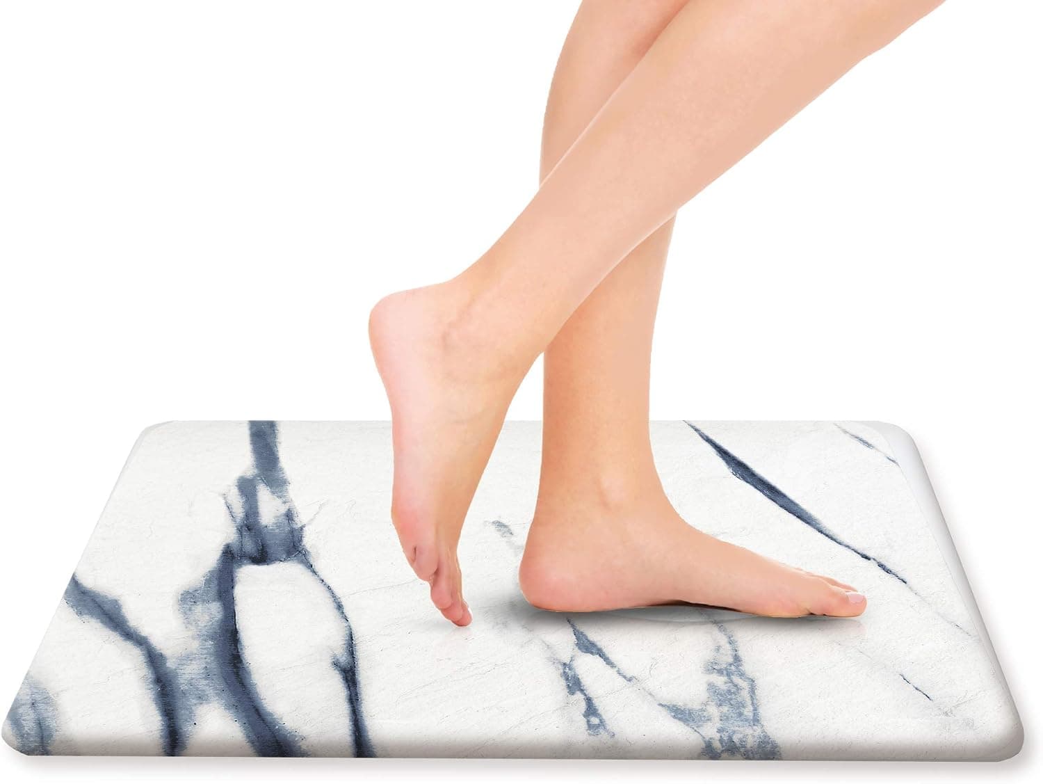 Brookstone Hyper Dry Absorbent Stone Bath Mat - Instant Drying Eco-Friendly Diatomaceous Earth Bath Mat - Non-Slip and Absorbs 3X Its Volume - 15.3 in x 23.6 in - White/Blue