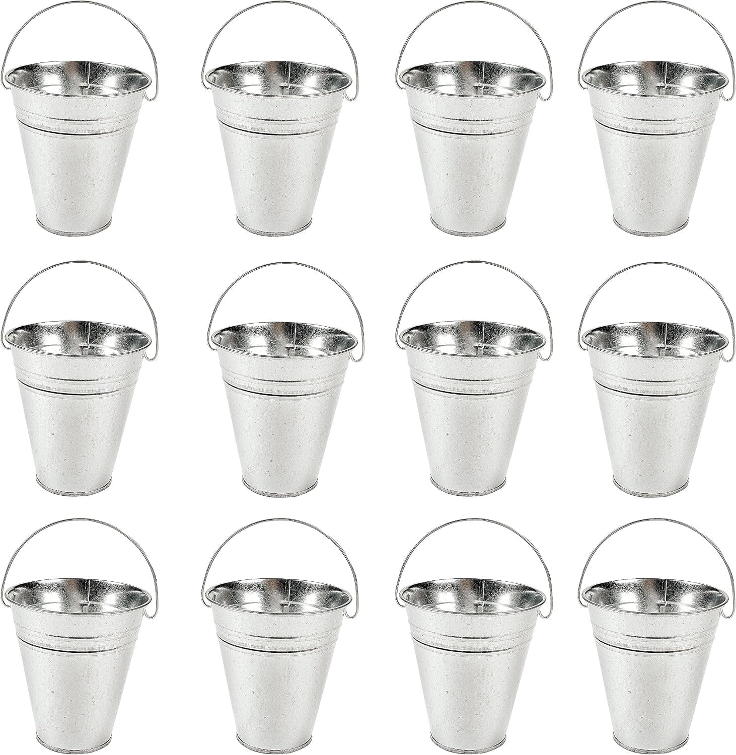 Galvanized Metal Pails Bulk, Medium Size Pack of 12 Buckets, Goodie Baskets Party Favors, Parties Decoration, 5 X 4 1/2" By 4E’s Novelty