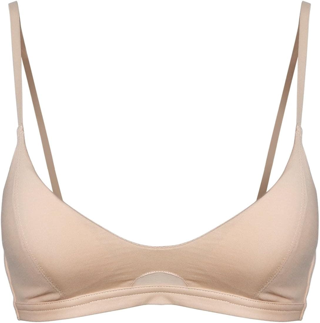 Wink Gal Women's Everyday Basic Stretch Wireless Bra V Neck Removable Padded Cotton Seamless Bralette Wirefree