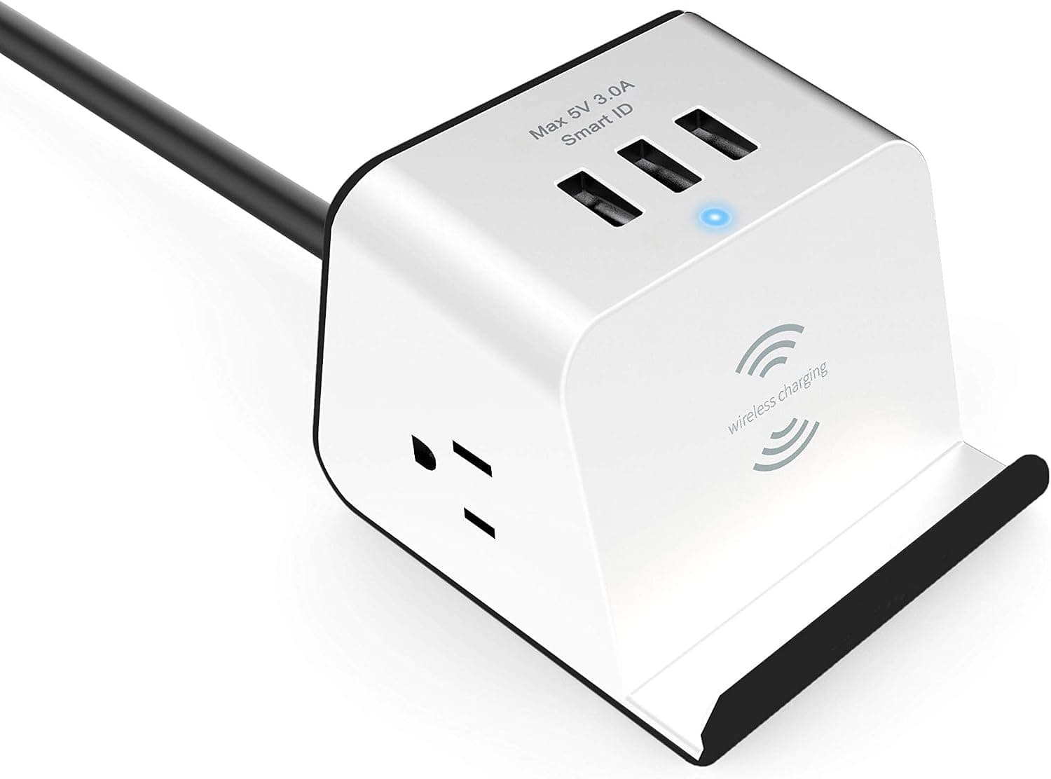 Stand Up Desk Store Wireless Desktop Charging Station with Phone Stand, Three 3.0A USB Ports, and 2 AC Outlets (White)