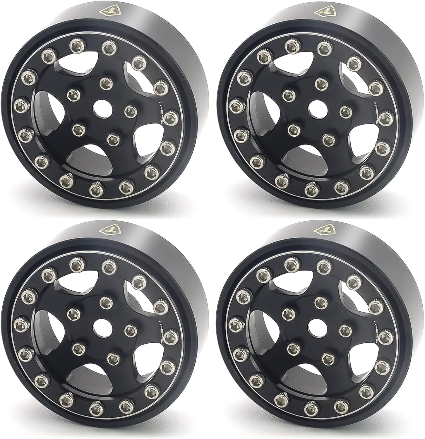 Treal 1.0 Beadlock SCX24 Wheels (4P) Classic 5-Star 1" Micro Beadlock Wheels for Axial 1/24 Crawler 22.4g (Black-Black)