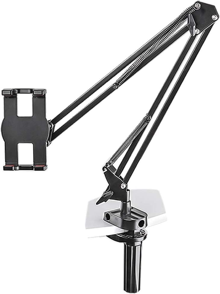 Phone Stand Arm Mount, Overhead Metal Cellphone Holder for Nightstand and Kitchen Use