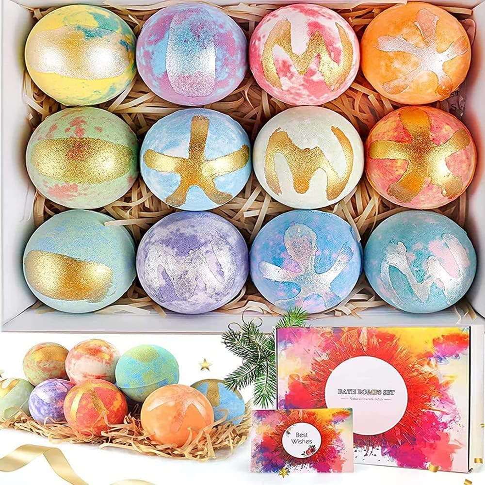 Bath Bombs Set Gifts for women,Large Handmade Aromatherapy with Fizzies with Natural Dead Sea Salt Cocoa and Shea Essential Oils,Perfect for Bubble Bath,The Best Gift for Him, Wife,Girlfriend (12pcs)