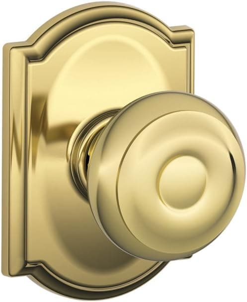 SCHLAGE F10 GEO 605 CAM Camelot Collection Georgian Passage Knob, Bright Brass