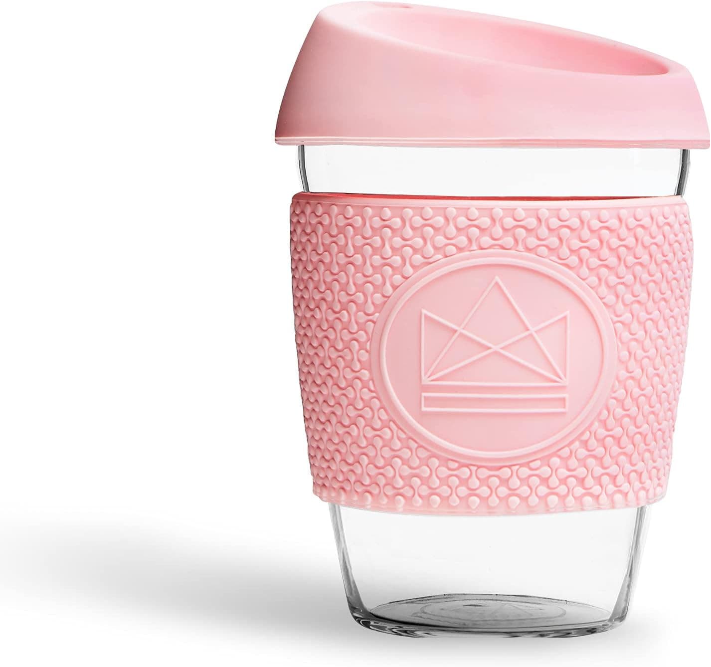 Neon Kactus Glass Coffee Cups | Glass Coffee Mugs with Lids | Reusable Glass Coffee Cup at Home or On the Go | For Hot & Cold Drinks | Durable, Non-permeable, Non-slip | Pink Flamingo, 12oz