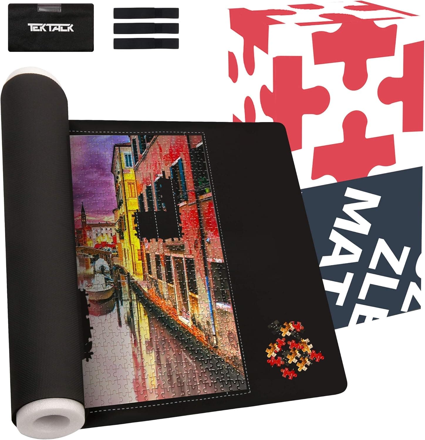 Tektalk Cross Printed Neoprene Puzzle Mat Jigsaw Puzzle Storage Roll Mat with Unique Auxiliary Line Design Nonwoven Storage Bag 3 Elastic Straps PE Foam Rod Up to 1,500 Pieces for Jigsaw Puzzle Player