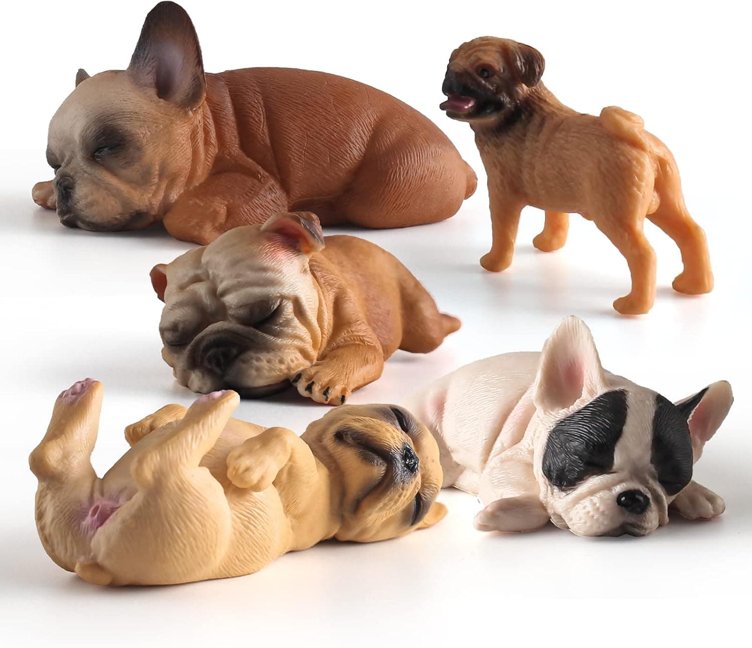 BRETOYIN Mini Bulldogs Figurines 5PCS Puppy Party Decorations for Girls Sleeping Dog Figurines for Kids Dogs Figures Bulldog Toys Dollhouse Christmas Birthday Gift 2-3.5 Inch