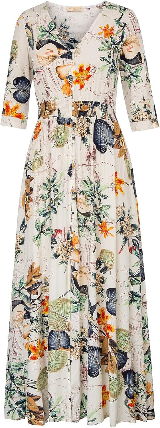 Women's Summer Floral Split Flowy Party Maxi Dress Size S KK652-3