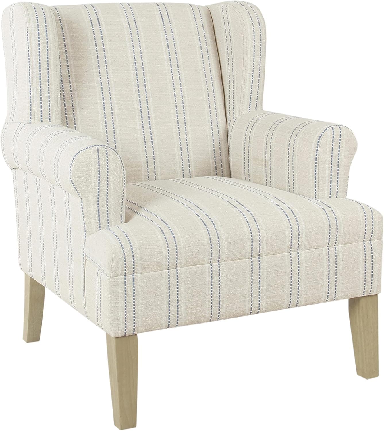 HomePop Emerson Wingback Accent Chair, Blue and White Stripe Woven