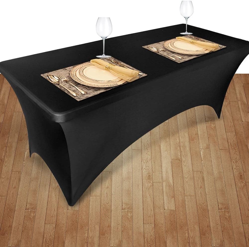 LEEVAN Stretch Tablecloth, Premium Fabric Wrinkle-free stretch Table Covers Rectangular Spandex Tablecloth Black 6-Foot