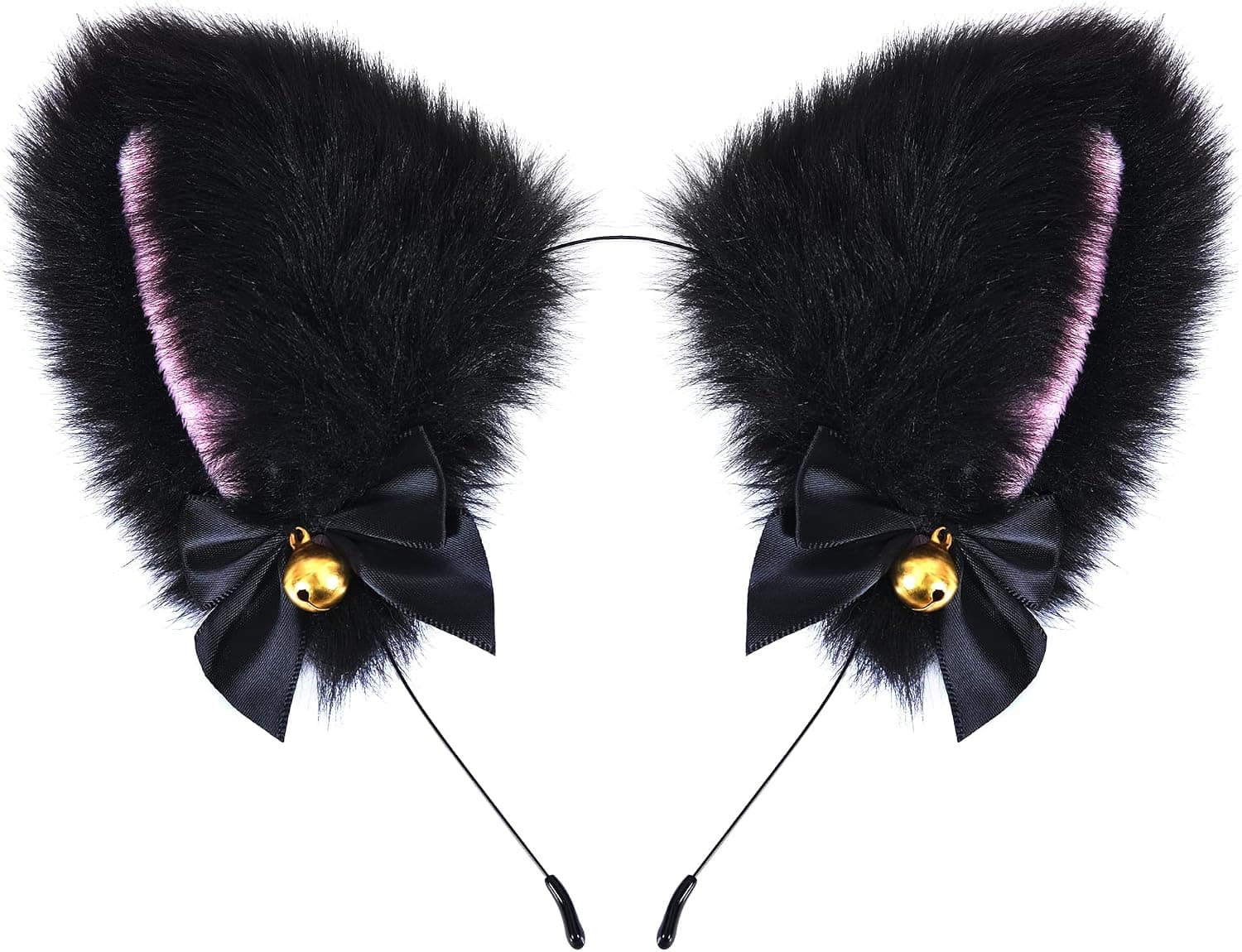 Cat Ears Headband - Plush Furry Ears with Ribbon Bells for Halloween Cosplay Costume Party Hairband Headwear