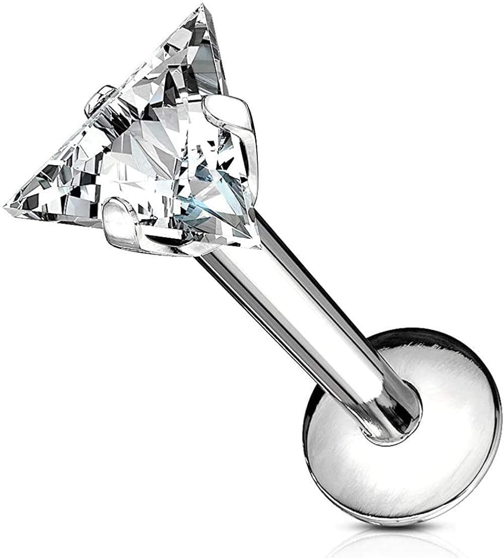 Covet Jewelry Triangle CZ Prong Set 316L Internally Threaded Labret, Monroe, Cartilage Stud Rings