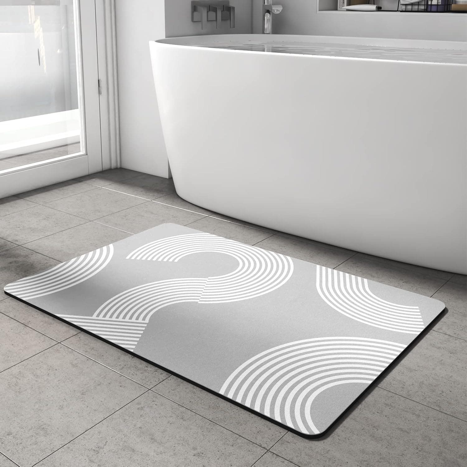 AMOAMI-Stone Bath Mat, Fast Drying Diatomaceous Earth Bath Mat, Non Slip Water Absorbent Shower Mat Easy to Clean Gray 16"x24"…