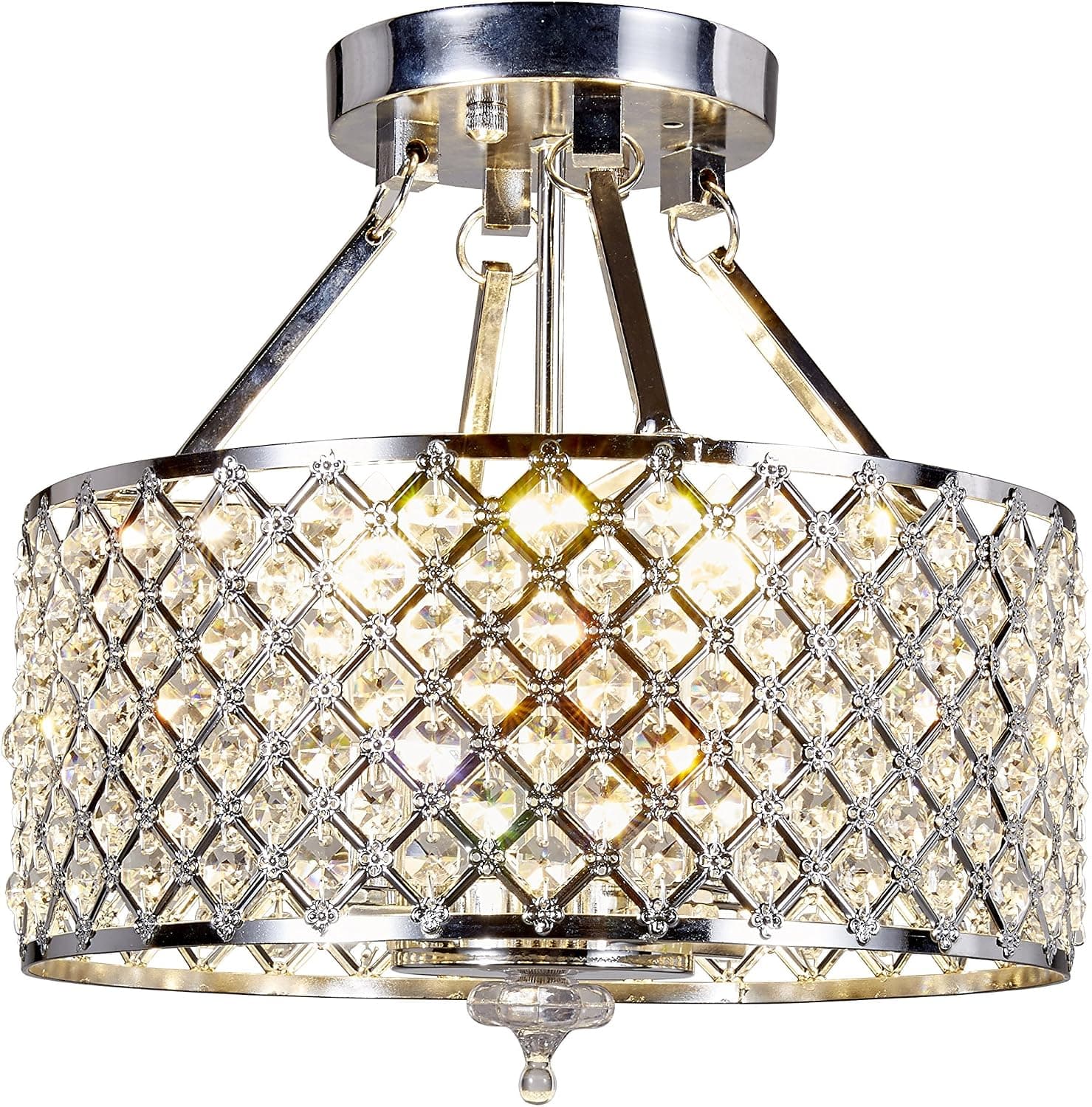 Top Lighting 4-Light Chrome Finish Round Metal Shade Crystal Chandelier Semi-Flush Mount Ceiling Fixture