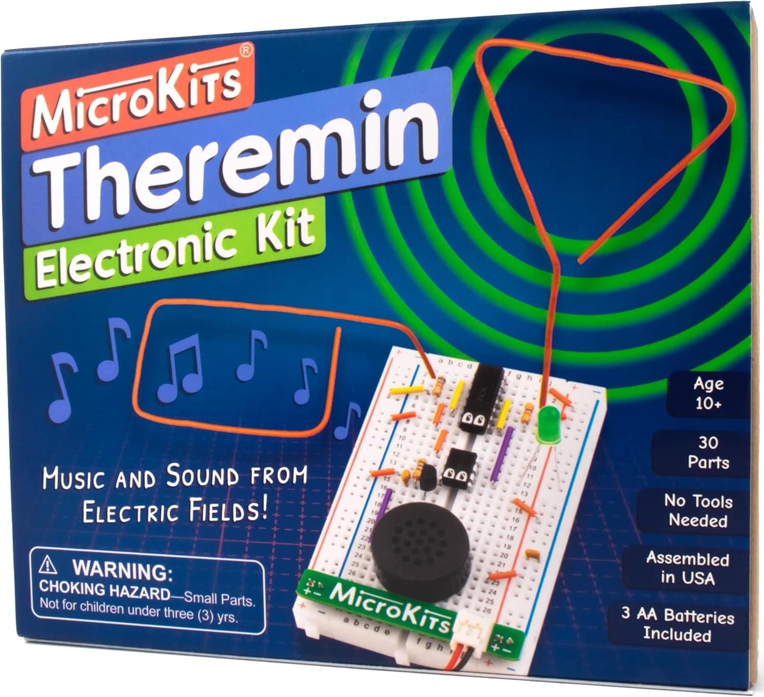 MicroKits Theremin Electronics Kit | Educational Electronic Music STEAM/STEM Kits for Kids or Adults | No Tools Needed Easy to Build Breadboard Kit