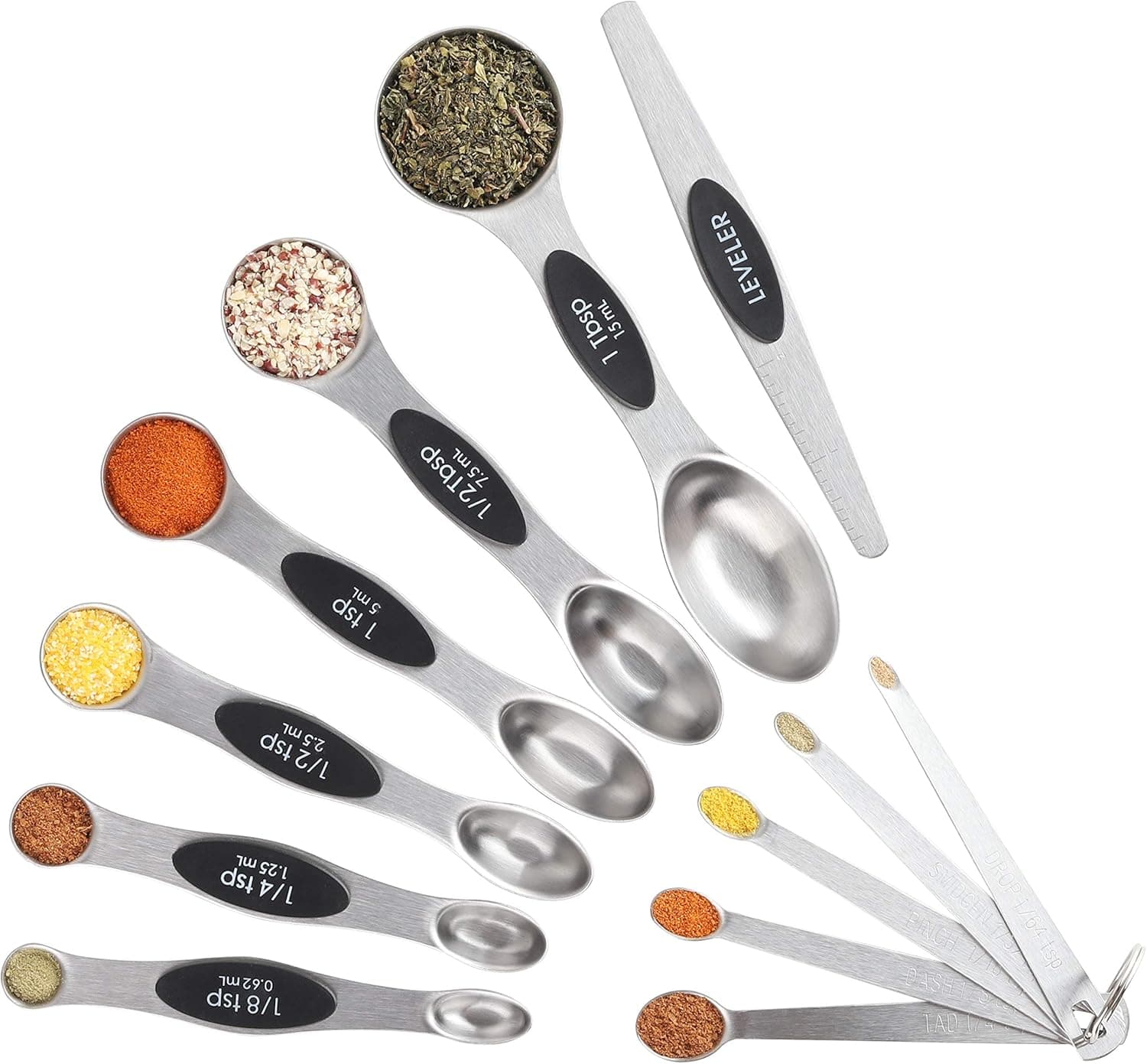 Magnetic Stainless Steel Measuring Spoons Set of 12 Include 6 Double Sided Magnetic Measuring Spoon 1 Leveler and 5 Mini Measuring Spoons for Dry and Liquid Ingredients