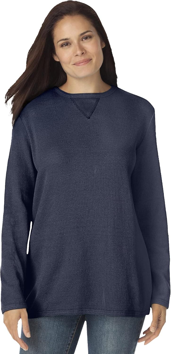 Woman Within Women's Plus Size Thermal Waffle Sweatshirt