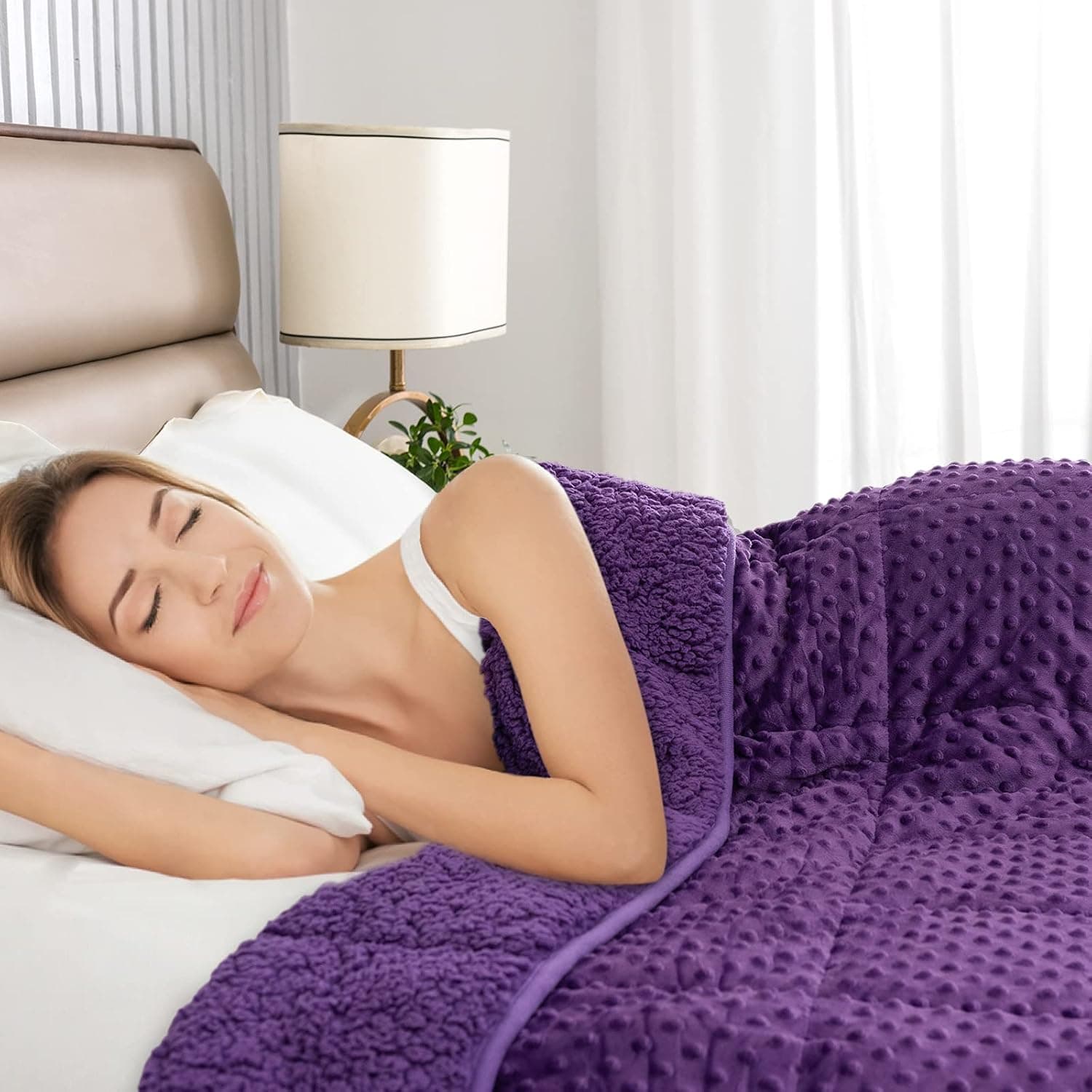 Sted Minky Dot Weighted Blanket 20 lbs for Adult, Sherpa Breathable Fuzzy Ultra-Soft Fluffy Weighted Blanket for Sleep,Individual Use, Purple 60"×80" 20lbs
